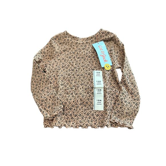 NWT Leopard Ribbed Long Sleeve Lettuce Trim Size 18M Baby Girl Shirt Cat & Jack‎ - Picture 1 of 4